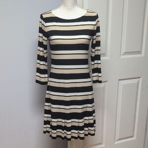 White House Black Market Black and Cream Striped Dress Size S